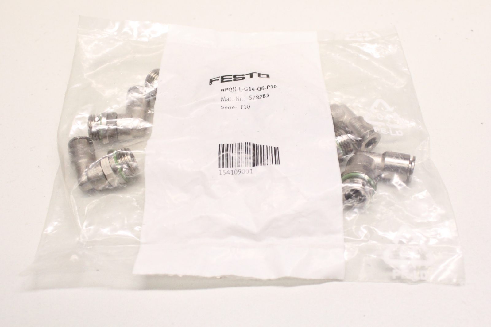 10x Festo NPQH-L-G14-Q6-P10 L Push In Fitting 578283 Original Packaging - Picture 1 of 3